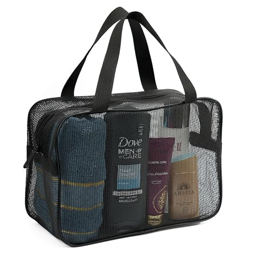 REDSINDA Mesh Shower Caddy Bag for Bathroom Gym Camping Portable Travel Mesh Toiletry Bag for Women Men - color: Large Black
