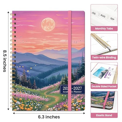 Planner 2026-2027, Academic Monthly and Weekly Calendar Planner for Women, July 2026 - June 2027, Hardcover Pretty Agenda Planner Book with Tabs, Spiral Daily Organizer for School Office Home Supplies, 6.3" x 8.5" - Dreamscape Hills - color: M-Dreamscape