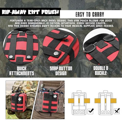 1000D Molle Ifak Pouch Rip Away, Tactical Tear Away Medical Pouch Empty, Military First Aid Pouch Bag Only for Camping Hiking Travel - color: Red