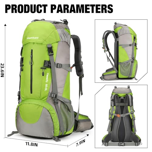 King'sGuard 70L Hiking Backpack with Rain Cover Lightweight Waterproof Travel Camping Backpack Large Backpacking Pack - color: Green