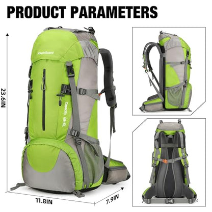 King'sGuard 70L Hiking Backpack with Rain Cover Lightweight Waterproof Travel Camping Backpack Large Backpacking Pack - color: Green