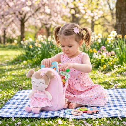Gloveleya Kids Backpacks Girls Backpack Plush Bags Diaper Bag Backpack with Floral Doll Pink - color: A061 Flower Pink Backpack, size: 9 inches