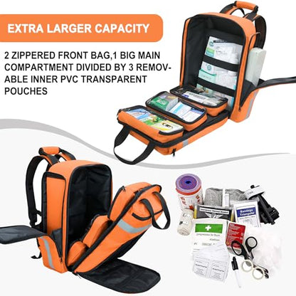 First Aid Backpack Empty,First Aid Medical Backpack,EMS EMT First Aid Bag Empty,Emergency Bag,Trauma Bag for Camping,Hiking,Outdoor Travel - color: Orange