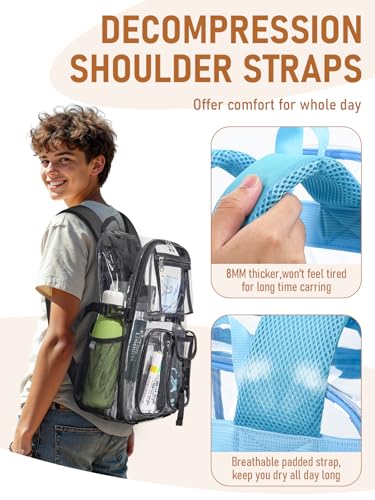 Clear Backpack Heavy Duty for Women Men Boys Girls, Large Clear Bookbag See Through Backpack for School College - color: 13-4#light-3m Reflective Strips