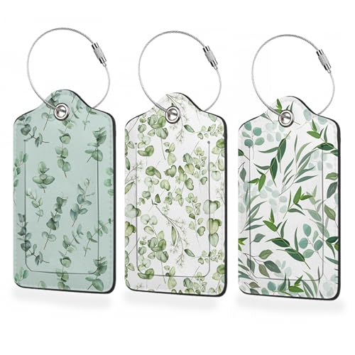 Luggage Tags for Suitcase,3 Pack Eucalyptus Gold Branches Luggage Tag with Privacy Flap,Name ID Label and Metal Loop for Women Men Teens Travel - color: Eucalyptus Gold Branches