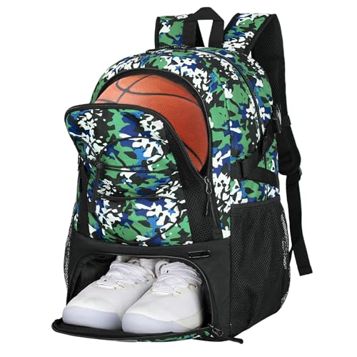 Goloni 40L Basketball Bag,Large Basketball Backpack with Ball Compartment & Shoe Compartment,Backpack for Soccer,Volleyball - color: Camouflage green