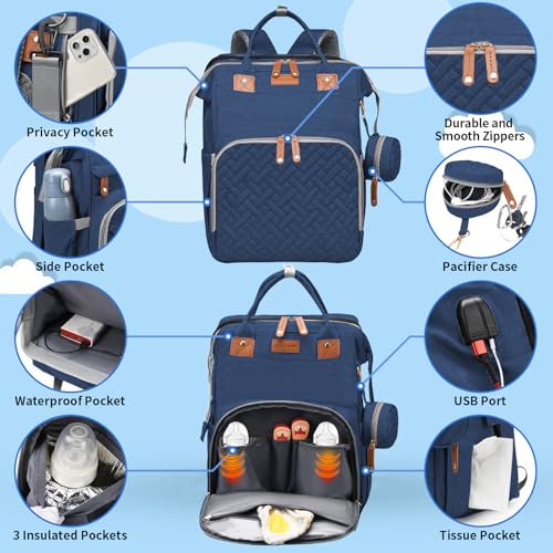 Baby Diaper Bags with Changing Station, Multifunctional Diaper Bag Backpack for Moms Dads with USB Charging Port, Waterproof Travel Diaper, Baby Shower Gifts for Baby Boy & Girls（Blue） - color: Blue