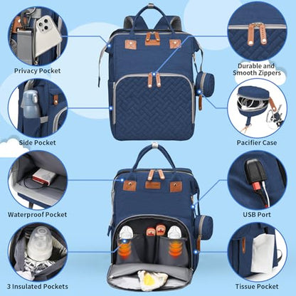 Baby Diaper Bags with Changing Station, Multifunctional Diaper Bag Backpack for Moms Dads with USB Charging Port, Waterproof Travel Diaper, Baby Shower Gifts for Baby Boy & Girls（Blue） - color: Blue