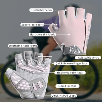 Men's & Women's Fingerless Cycling Gloves - Gel Padded, Anti-Slip Grip for Mountain Road Bike Riding, MTB, Workout & Training, Breathable & Adjustable Biking Gloves - color: Pink
