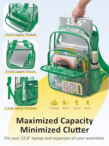 Clear Backpack Heavy Duty With A TSA Lock, 18 Inch Large Clear Back pack, Transparent See Through Bookbag for College, Work, Travel, Sport- Green - color: Green