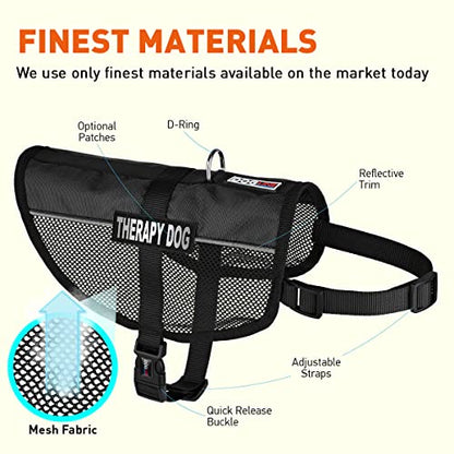 Dogline 13"-16" MaxAire Mesh Vest for Dogs and 2 Removable Therapy Dog Patches, Small, Black - color: Black, size: Girth 13 by 16"