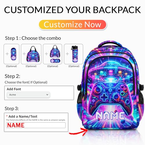 Boys Backpack Personalized Gamer Backpacks for Kids Teens Adults, Large Cool Custom Gaming Bookbag for Elementary Middle High School - color: Yellow