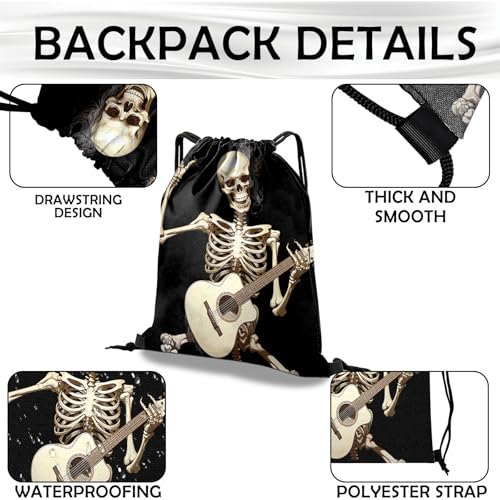 Drawstring Backpack Draw String Bag Waterproof for Sports Gym Beach Travel Cute Aesthetic Sackpack Men Women (13"×17")-Skull Skeleton - color: S-8-skull Skeleton