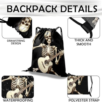 Drawstring Backpack Draw String Bag Waterproof for Sports Gym Beach Travel Cute Aesthetic Sackpack Men Women (13"×17")-Skull Skeleton - color: S-8-skull Skeleton