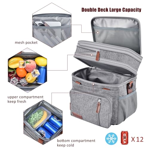 MIYCOO Lunch Bag for Women & Men, Expandable Double Deck Lunch Box, 15L - color: 2 - Gray, size: 15L