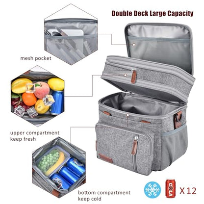 MIYCOO Lunch Bag for Women & Men, Expandable Double Deck Lunch Box, 15L - color: 2 - Gray, size: 15L