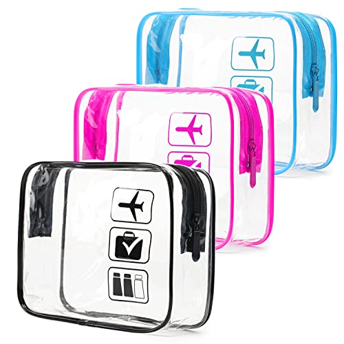 MODENGKONGJIAN TSA Approved Toiletry Bag, 3 Pcs Clear Toiletries Bags Quart Size Travel Makeup Cosmetic Bag for Women Men, Carry on Airport Airline Compliant Bag (Multicolor) - color: Multicolor