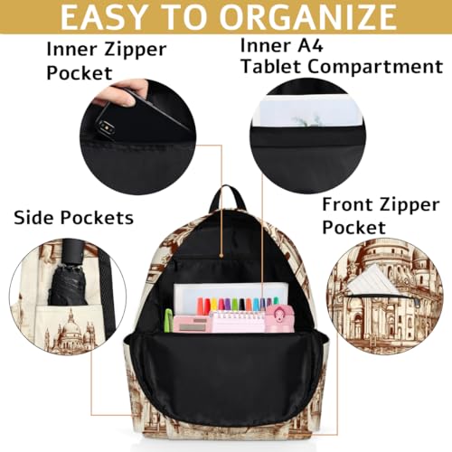 QsirBC Small Travel Backpack City Interesting Texture Casual Daypack Backpacks Lightweight Waterproof College Bookbags for Women Gift - color: City Interesting Texture