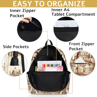 QsirBC Small Travel Backpack City Interesting Texture Casual Daypack Backpacks Lightweight Waterproof College Bookbags for Women Gift - color: City Interesting Texture
