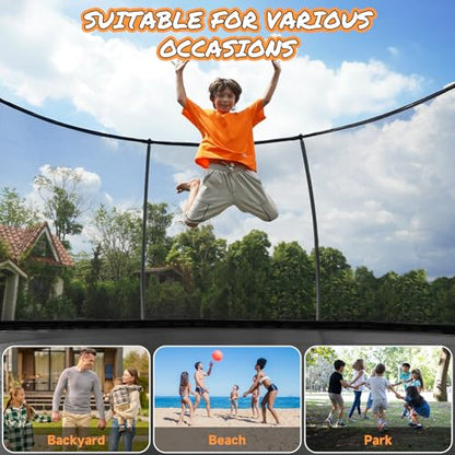 10FT 12FT 14FT 15FT 16FT Outdoor Trampoline with Enclosure Net, Heavy Duty Yard Trampolines, ASTM Approval Recreational Trampolines for Kids and Adults - size: 12FT