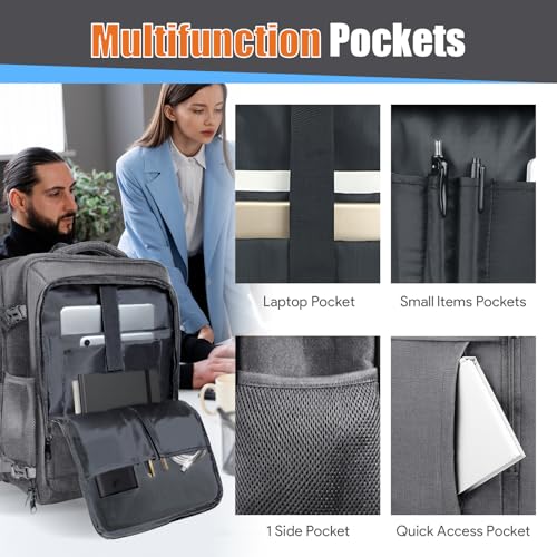 Extra Large Travel Backpack 45L Expandable, Waterproof Wet Pocket Carry On Daypack, Anti-Theft TSA 18 Inch Laptop Bag for Men Women Flight Approved Weekender Duffel, Grey - color: Grey, size: XX-Large