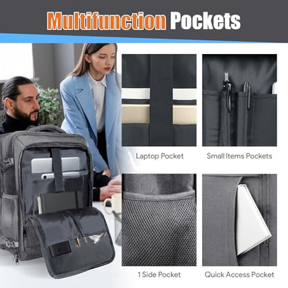 Extra Large Travel Backpack 45L Expandable, Waterproof Wet Pocket Carry On Daypack, Anti-Theft TSA 18 Inch Laptop Bag for Men Women Flight Approved Weekender Duffel, Grey - color: Grey, size: XX-Large