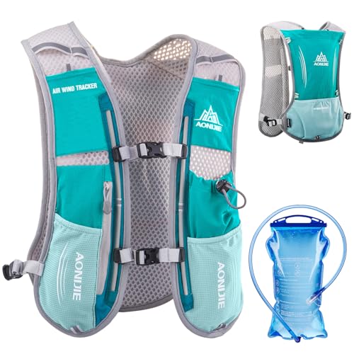 Azarxis Hydration Running Vest Backpack Pack 5L 5.5L for Women and Men Jogging Trail Race Marathon Cycling Hiking - color: #1 Mint Blue (5L) - with a Water Bladder (1.5L)
