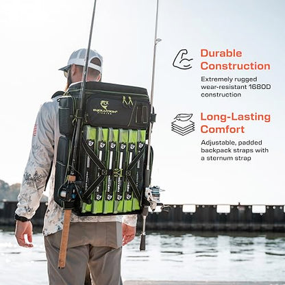 Evolution Fishing Drift Series Tackle Backpack, Outdoor Rucksack w/ 6 Fishing Tackle Trays, Heavy Duty - color: Green, size: 3600