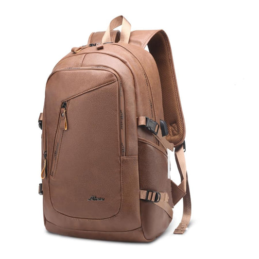 DYJ Vegan Leather Laptop Backpack for Women&Men, PU Vintage Travel Daypacks with USB Charging Port 17 Inch Laptop - color: Coffee-new