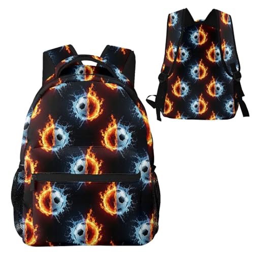 Casual Sports Backpack Ice Water Fire Flame Soccer Ball, Lightweight Gym Daypack with Water Bottle Holder for Men Women and Beach - color: Pattern (264)