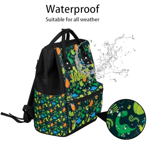 Customized Diaper-Backpack for Baby-Boys Nappy-Backpack with Baby Name 11x7x15.7 inches Dark Green Dinosaur Mommy-Bag - color: Dark Green