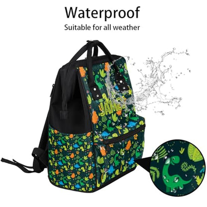 Customized Diaper-Backpack for Baby-Boys Nappy-Backpack with Baby Name 11x7x15.7 inches Dark Green Dinosaur Mommy-Bag - color: Dark Green