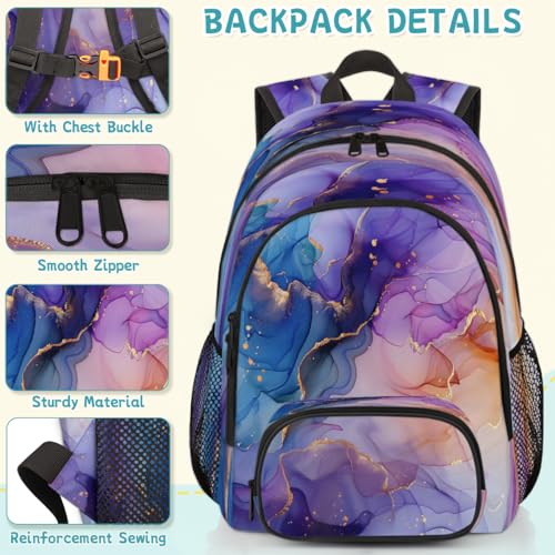 Purple Blue and Gold Marble Laptop Backpack for Women Men, 18.3 Inch Travel Work Backpacks, Abstract Modern Waterproof Computer Casual Daypack Nurse Teacher Bags - color: Multicolor 11