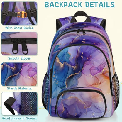 Purple Blue and Gold Marble Laptop Backpack for Women Men, 18.3 Inch Travel Work Backpacks, Abstract Modern Waterproof Computer Casual Daypack Nurse Teacher Bags - color: Multicolor 11
