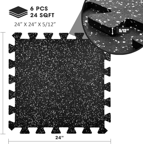 Yes4All Heavy Duty 100% High Density Rubber Floor Tiles Interlocking Mat- 6 Pcs 24 SQFT, Black Grey - color: Gray Dot, style: 24SQFT