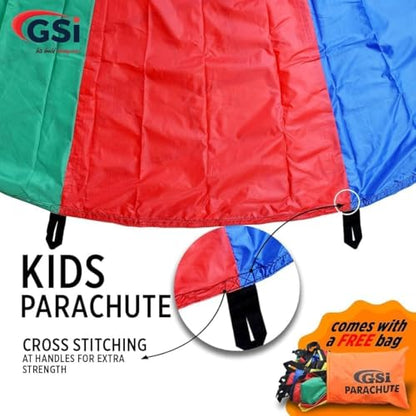 GSi Kids Play Parachute Rainbow Parachute Toy Tent Game for Children Gymnastics Cooperative Play and Outdoor Playground Activities (8 Feet) - size: 8 Feet