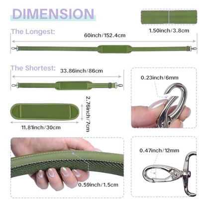 60 Inch Shoulder Strap with Removable Ultra-Thick Pad，Adjustable Buckles and Metal Hooks - color: Green