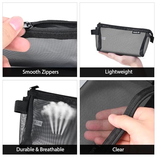 2-Pack Clear Mesh Pencil Case Pouch with Handle (Black) | Inside are visible, Single & double Layer combination, Various uses, Light weight, Robust quality