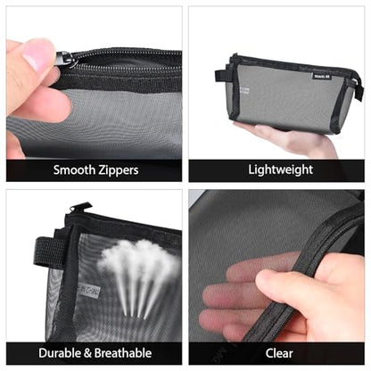 2-Pack Clear Mesh Pencil Case Pouch with Handle (Black) | Inside are visible, Single & double Layer combination, Various uses, Light weight, Robust quality