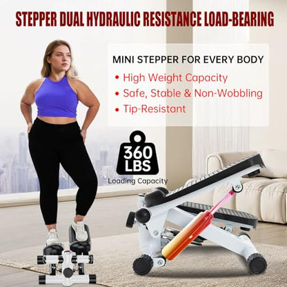 Steppers for Exercise at Home, Mini Stepper with Resistance Bands, Hydraulic Fitness Stepper with LCD Monitor, 360LBS Weight Capacity Portable Stair Stepper for Small Spaces - size: Small