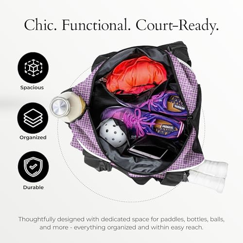 Pik’le’Ball Sport Premium Women's Pickleball Bag – Stylish and Versatile Sports Bag with Water Bottle Holder, Padded Paddle Pocket, and Spacious Design (fits 2+ Paddles!) - color: Classy Orchid