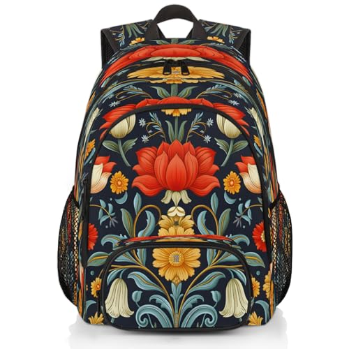Retro Floral Laptop Backpack for Women Men, 18.3 Inch Travel Work Backpacks, Vintage Boho Flower Waterproof Computer Casual Daypack Nurse Teacher Bags - color: Multicolor 7