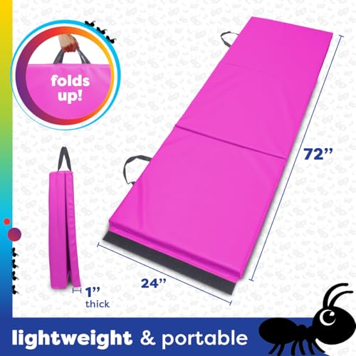 Antsy Pants Tumbling Mat for Kids – Gymnastics Mat, Easy to Clean, Sturdy, Foldable Tumbling Mats, Padded, Lightweight, Portable, Gymnastics Equipment for Active Play - color: 3-Fold Pink