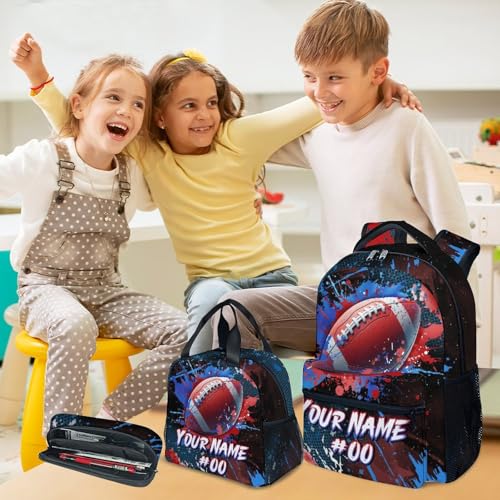 COZYAURA Boy Backpack - Personalized Football Backpacks Set for Kids -Teens Bookbag with Lunch Bag & Pencil Case - Sports Theme School Bags for Elementary Middle School - color: Style-5