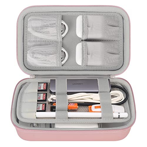 Elonbo Hard Travel Cords Organizer Universal Small Electronic Accessories Carrying Case for Chargers Cable MacBook Adapter Magic Mouse Apple Pencil USB Flash Disk Tech Portable Storage Bag, Rose Gold - color: Rose Gold