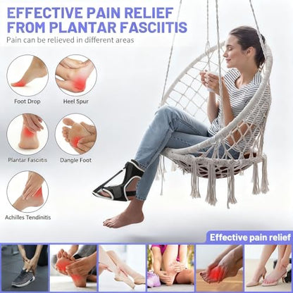Plantar Fasciitis Night Splint with Massage Ball, Arch Pads & Socks, Adjustable Foot Brace for Achilles Tendonitis, Heel Spur, Foot Drop Relief – Lightweight Night Splint for Men and Women - color: Black