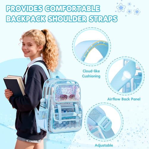 Clear Backpack for Girls,Transparent Backpack See Through Backpacks Stadium Event,Heavy Duty Clear Bookbag for School Blue - color: Healing Blue