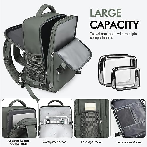 Rinlist Travel Backpack For Women Men Flight Approved, Carry-on Backpack Bag Luggage, Personal Item Backpack Bag, Laptop Backpack Casual Daypack, Travel Essentials Must Haves, Olive-green