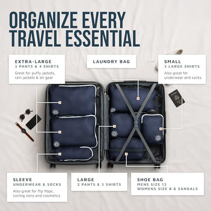 Large Compression Packing Cubes for Travel-Packing Cube Luggage Organizers 7 Piece Set for Checked Luggage-Ultralight, Expandable/Compression Bags by TRIPPED Travel Gear (Navy/White) - color: Navy/White