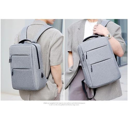 Minimalist Laptop Backpack with USB Port, Business Travel Bag, Water Resistant, (Gray)